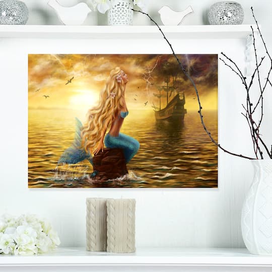Designart - Sea Mermaid with Ghost Ship